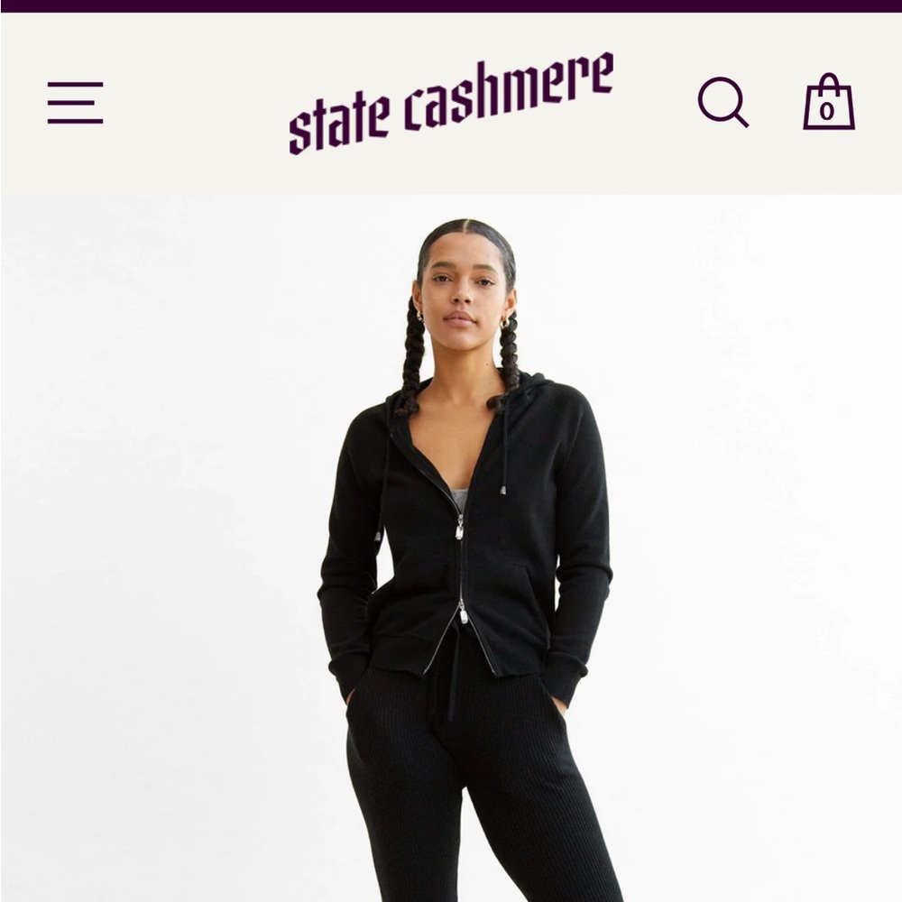 State Cashmere 100% cashmere women’s M full-zip hoodie in black